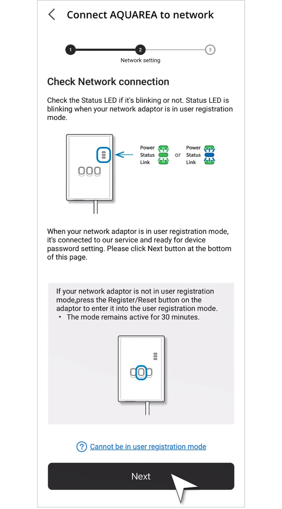 Comfort Cloud - tjek at Status-dioden blinker